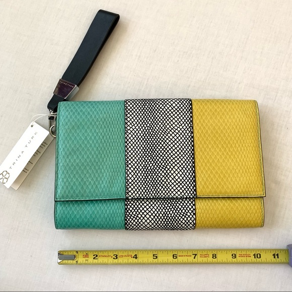 Authentic Trina Turk Tri Colored Leather Clutch - Picture 10 of 11